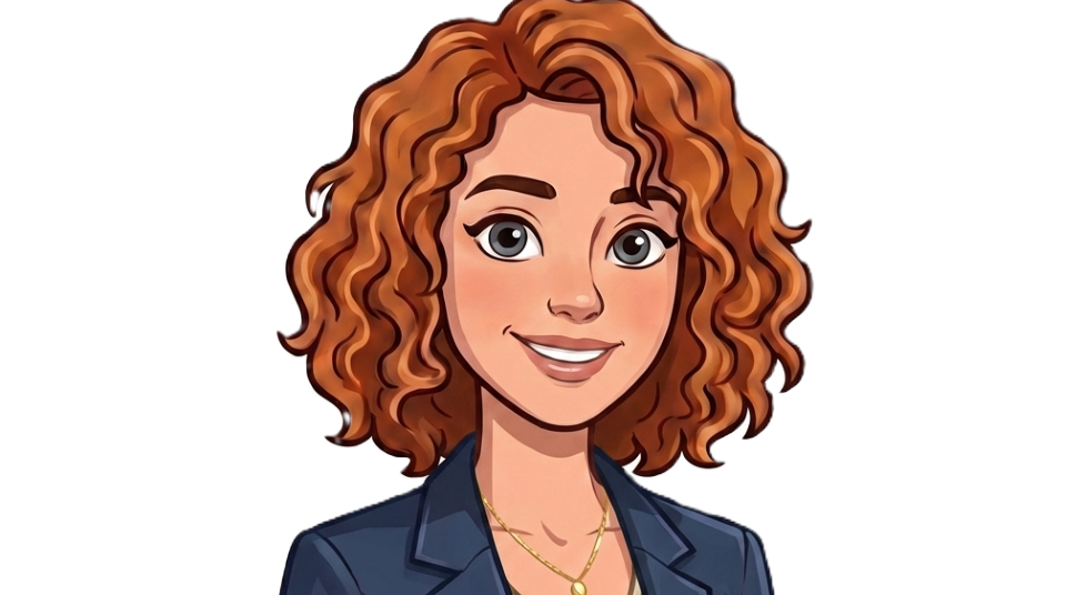 Avatar des Chatbots "Toni" von Tourismus NRW. Die Frau hat rote Haare und trägt einen blauen Blazer und ein beiges T-Shirt sowie eine kleine goldene Kette. 