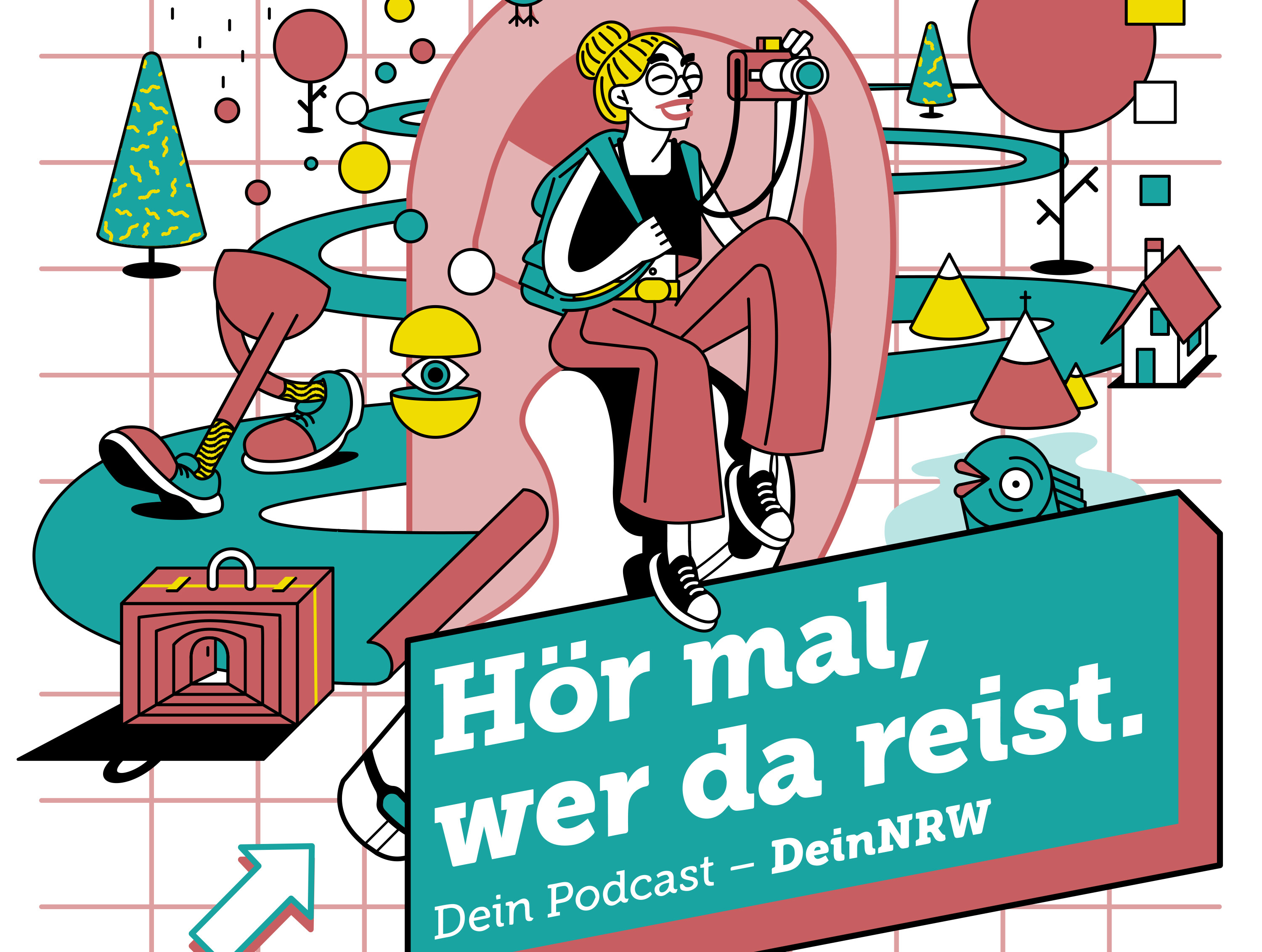 Keyvisual des Podcasts "Hör mal, wer da reist." von Tourismus NRW 